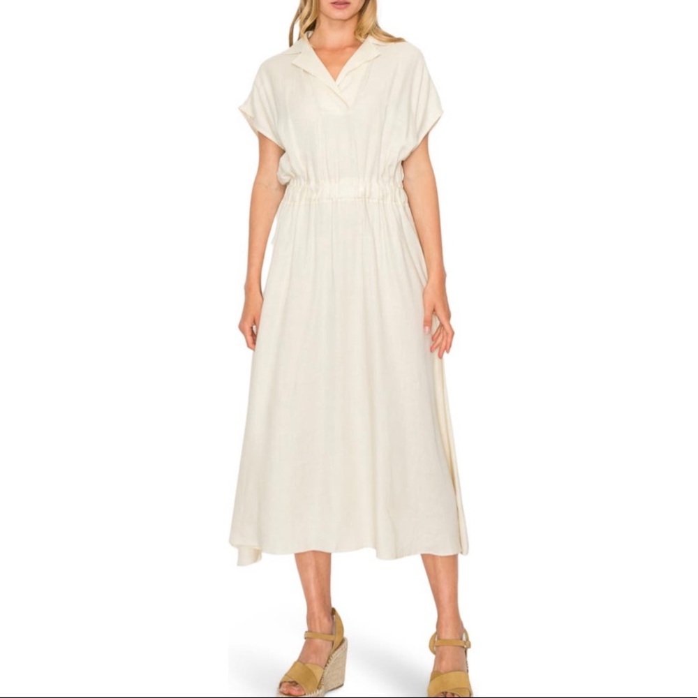 NWT MELLODAY Cream Collar Short Sleeve Midi Dress
